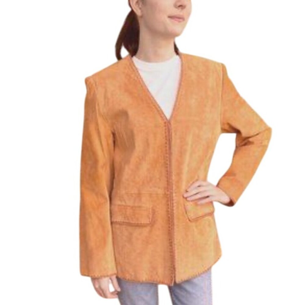 Terry Lewis Luxuries suede Leather Jacket L peach western colorful embroidered